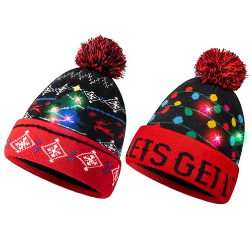 JOYIN 2 Stück LED Leuchten Strickmütze, Beanie Weihnachtsmützen,...