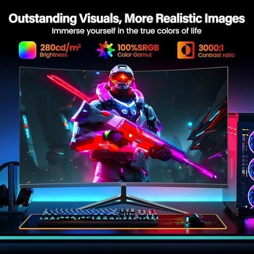 Image of ZZA 27-Inch Curved Computer Monitor,200Hz|180Hz|144Hz Gaming Monitor,FHD 1080P 1800R VA Screen, Monitor 27 inch 100% sRGB, AMD FreeSync,Eye Care,Ultra-Thin,Bezels HDMI & DP Port