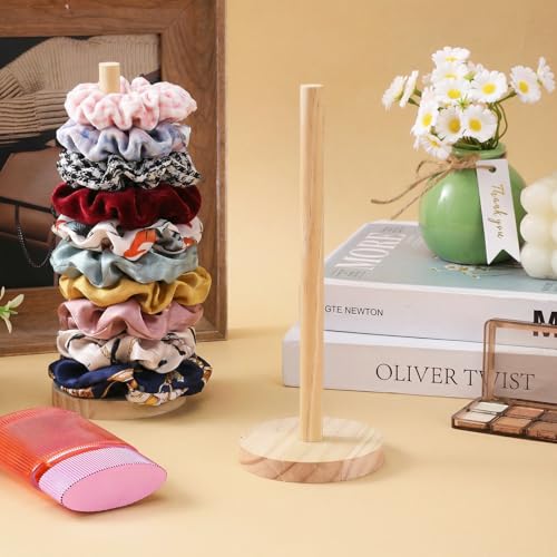 2 PCS Scrunchie Holder Wood Hair Accessories Organizer Stand Hair Tie Organizer Vertical 15-20 Scrunchies Holder for Women Bathroom Bedroom Decor Saving Space