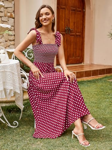 Image of BROVAVE Women Summer Floral Dress: Casual Square Neck Flowy Boho Beach Midi Sundress Sleeveless Tie Shoulder Vacation Daily