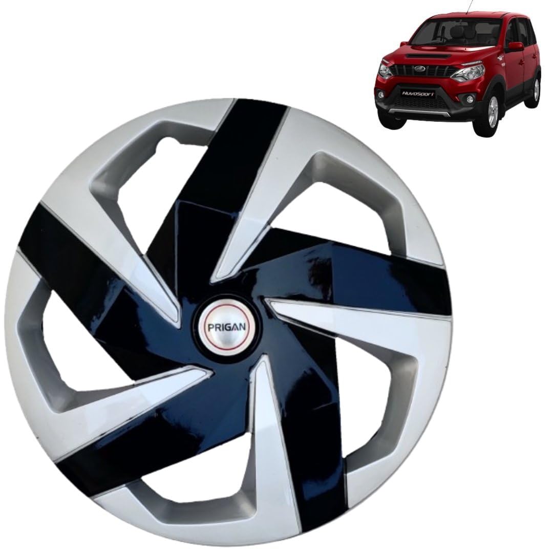 Prigan Wheel Cover for NuvoSport Silver Black Wheel Cover 16" for NuvoSport (Set of 4 Pcs) (Press Fitting) Model Name- Magnite DC 16