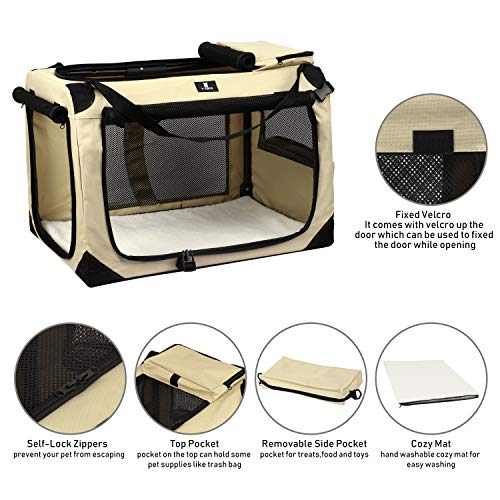 X-Zone Pet 3-Door Folding Soft Dog Crate, Indoor & Outdoor Pet Home, Multiple Sizes And Colors Available (40-Inch, Rice White) #TOP3