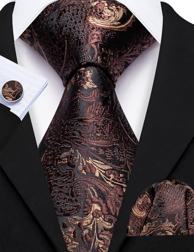 Image of Barry.Wang Men Ties Paisley Woven Silk Necktie Set with Pocket Suqare Cufflinks Formal