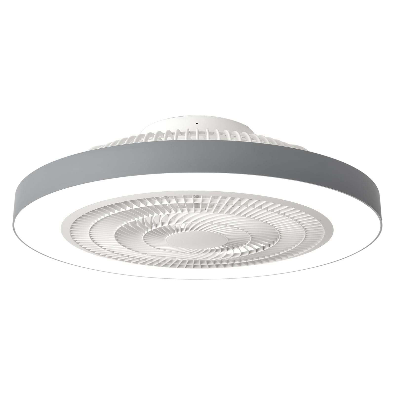 Depuley Flush Mount Ceiling Fan: 20 Inch Bedroom Modern Low Profile Led Ceiling Fans with Light - Smart APP and Remote Control Grey Bladeless Fandelier Dimmable Quiet DC Motor for Kitchen Lighting