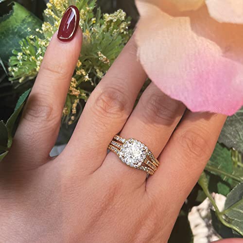 18K White Gold Plated Three-in-One Halo Wedding Bridal Ring Set for Women Cubic Zirconia Engagement Eternity Rings Band3