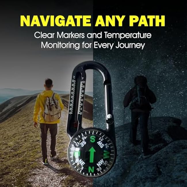 Mini Ball Compass Thermometer Keychain ¨C Rugged Outdoor Tool for Hiking, Camping, Backpacking & Scouts ¨C Lightweight Carabiner Design for Direction & Temperature Checks