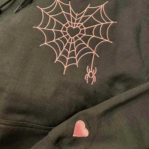 Custom Embroidered Spider Web Couples Unisex Hoodies Sweatshirt, Couple Hoodies, Halloween, Valentine, 14