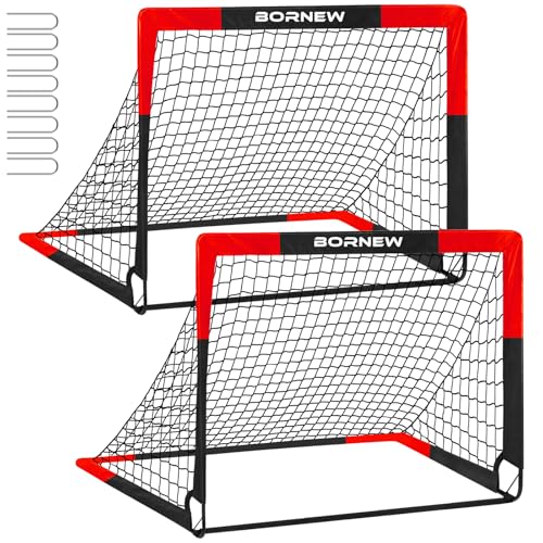 BORNEW 2 Pack Soccer Goal - Backyard & Indoor Soccer Goals for Kids, 4X3 ft Portable Pop Up Soccer Nets Set for Youth & Adult and Outdoor Games and Soccer Training Equipment Ages 3-16 Year Gift