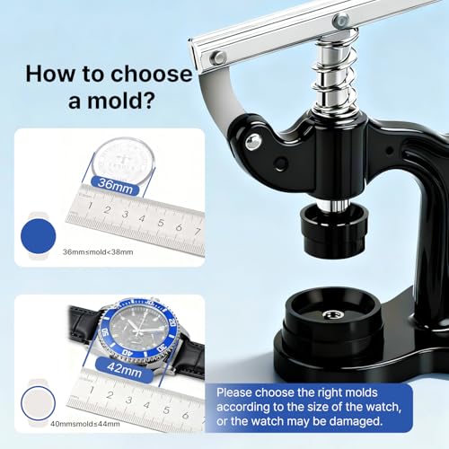 Image of EasyTime Watch Press Tool Set: 16PCs Watch Repair Kit with Operation Manual | for Case Back Open & Battery Replacement - Crystal Press with Case Opener for Size 18 to 50 mm