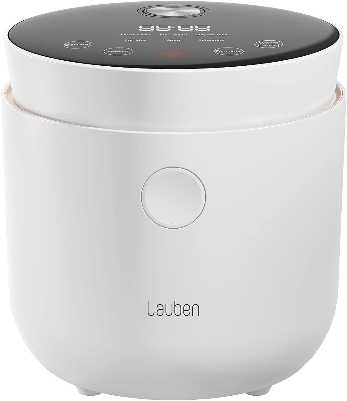 Lauben Low Sugar Rice Cooker with Low Sugar Function, Capacity 1.5 L, Delayed Start, Keep Warm, Inner Container Dishwasher Safe, Non-Stick Coating (White)