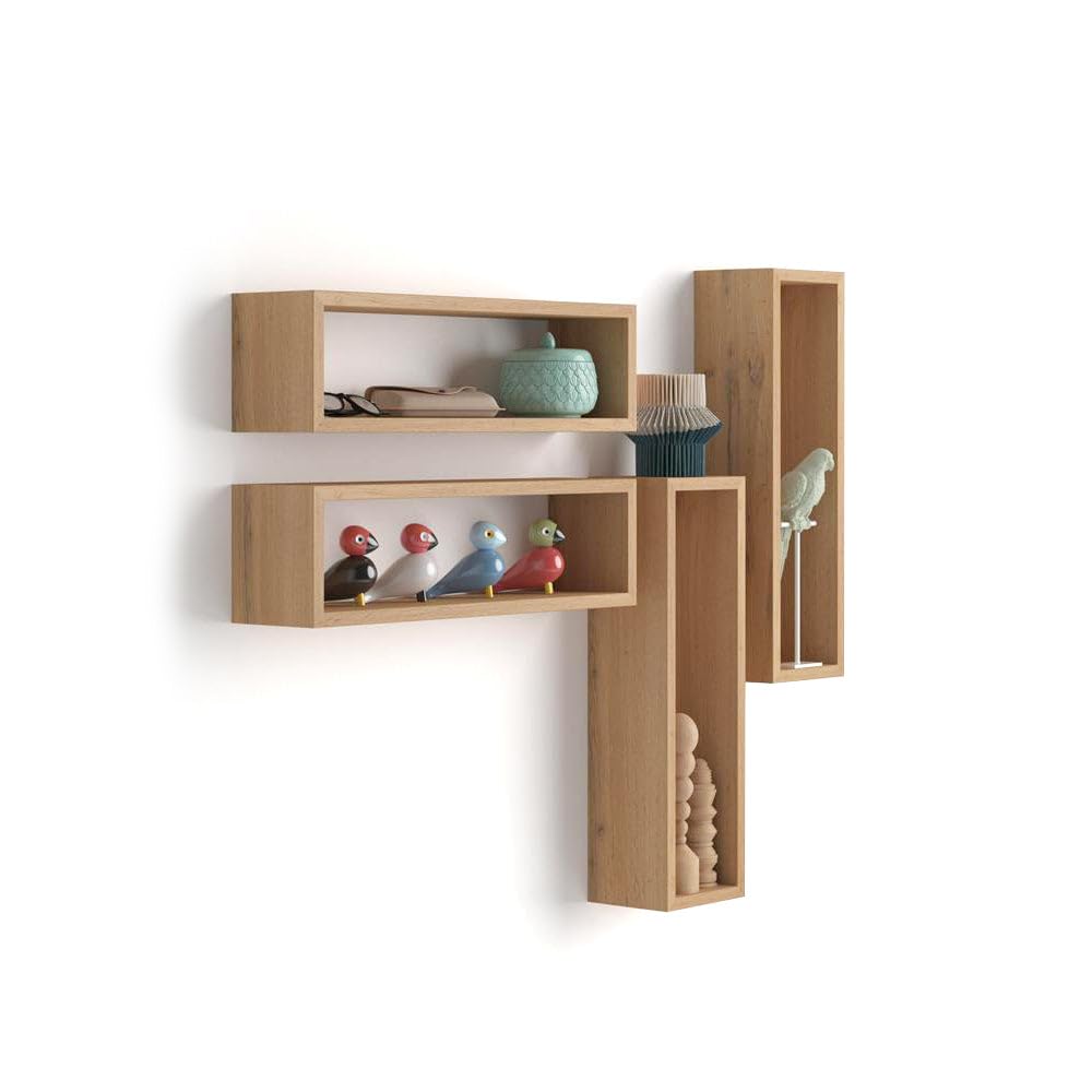 Mobili Fiver, Set di 4 Cubi da parete, Iacopo, Rovere Rustico, Nobilitato, Mensolo a Cubo da Parete Cucina e soggiorno, Made in Italy