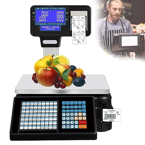 LYDZUSDP Label Printing Scale,Digital Price Computing Scale Commercial Barcode Scale,Pole Display with Label and Receipt Printer