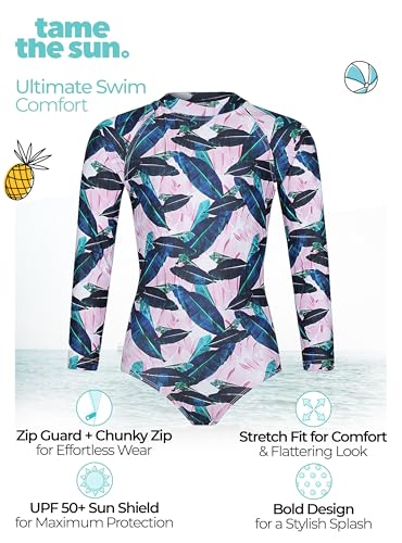 Image of One Piece Girls Swimsuit Long Sleeve UPF 50+ Rash Guard with UV Protection