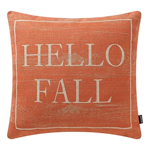TRENDIN Decorative Throw Pillow Cover 18x18 inch Wooden Plank Orange Hello Fall Cushion Case Square Shape PL340TR Cover