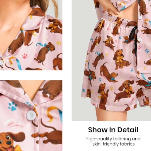 Image of Funny Satin Pajamas Set for Women Button Down Sleepwear Print Pjs Set 2 Piece Short Sleeve Loungewear Gift for Women