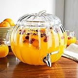 Home To Table 2.11 Gallon Clear Glass Pumpkin Ice Cold Jug Beverage Dispenser With Stainless Steel Easy Flow Spigot/Trick Or Treat Bowl Great For Outdoors, Parties, Bars & Daily Use