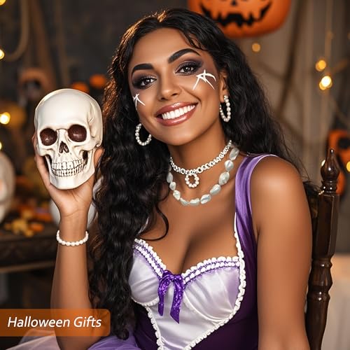 Chunky Freshwater Pearl Choker Necklace for Women - Beaded White Pearl Collar Necklaces with Shell Accent, Halloween Costumes Jewelry Gifts for Women Adult3