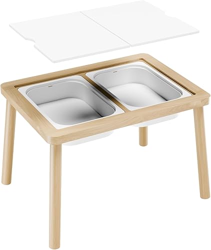 Mesa sensorial, mesa de actividades para niños, mesa de juego de madera con contenedores, mesa Montessori, pizarra de tiza y pizarra blanca
