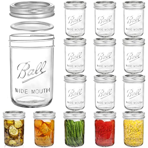 Tebery Lot de 15 bocaux Mason transparents de 226,8 g, avec couvercles hermétiques et bandes