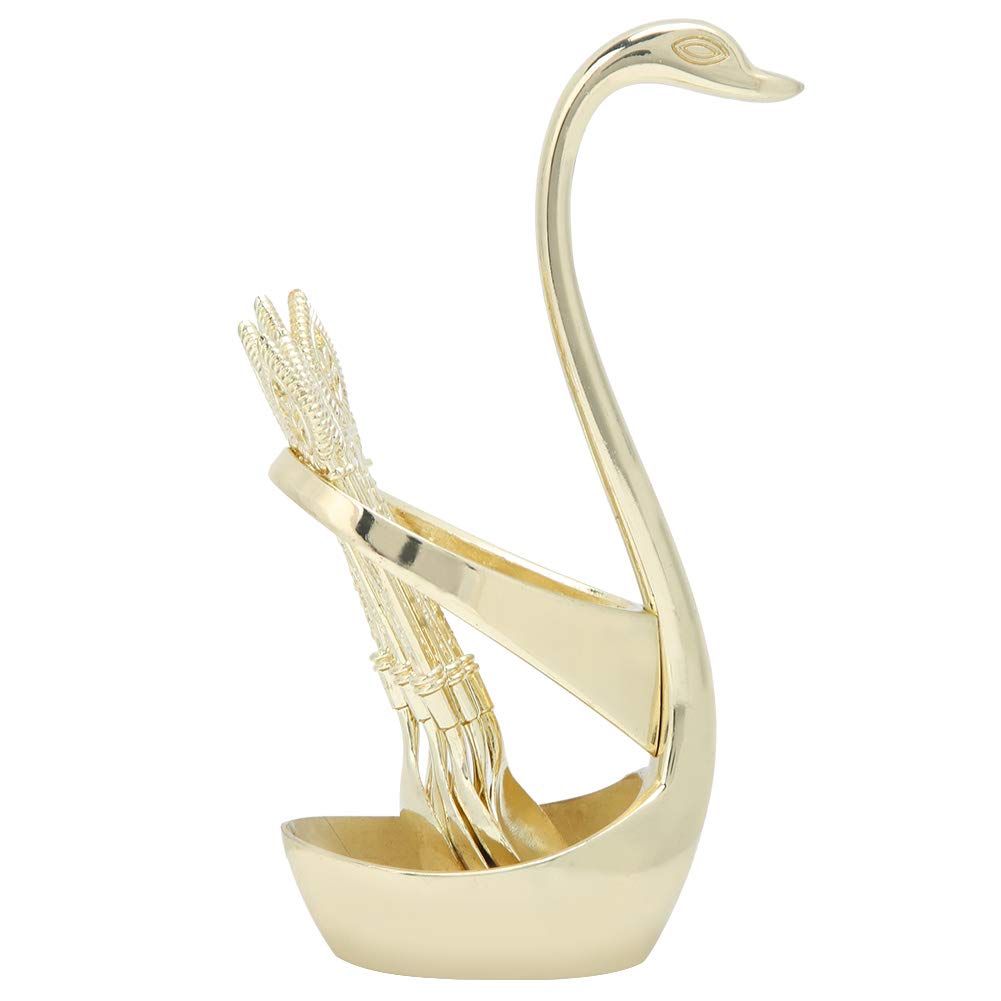 Ejoyous Cucchiaio da caffè Cucchiaio da tè da tè Set da 6 Pezzi con Supporto a Forma di Cigno per le Stoviglie di Ristoranti per Feste in Casa (Golden Cygnus + 6 cucchiai)