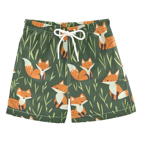 OREZI Boys Swim Trunk Shorts Cute Foxes and Grass Bathing Suit