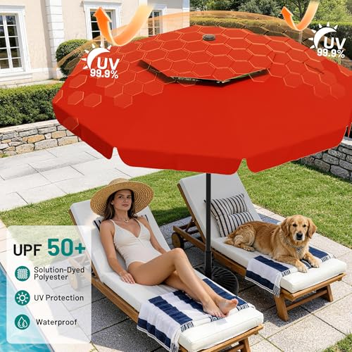Image of AreShark 12ft 2-Tier Patio Umbrella with Valance - Outdoor Umbrella Waterproof UV Protection, Market Table Umbrella w / 8 Sturdy Ribs&Crank for Pool, Backyard, Garden(Orange)