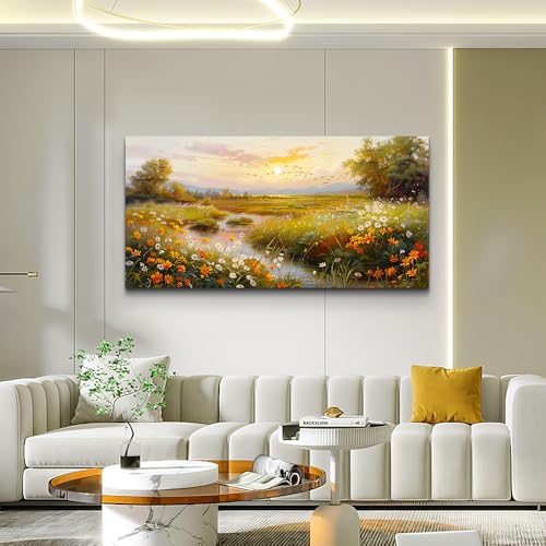 ERQINHUA Large Canvas Wall Decor For Living Room Wall Art For Bedroom Flower landscape Watercolour Painting Office Farmhouse Mural Countryside Sunrise Scenery Wall Picture Artwork Home Decor30 X60