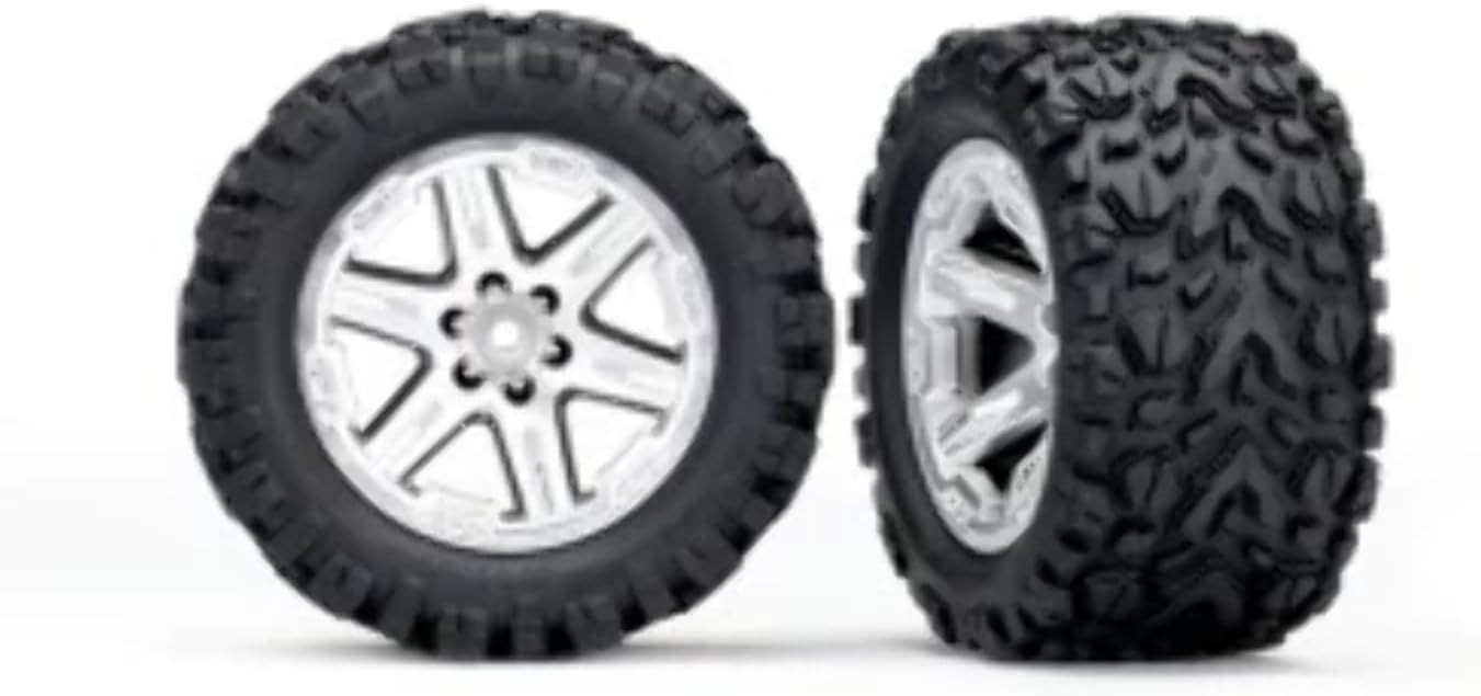Traxxas 6774R 6774R - Tires & Wheels, Assembled, glued (2.8') (RXT Satin Chrome Wheels, Talon Extreme Tires, Foam Inserts) (2WD Electric Rear) (2) (TSM Rated)