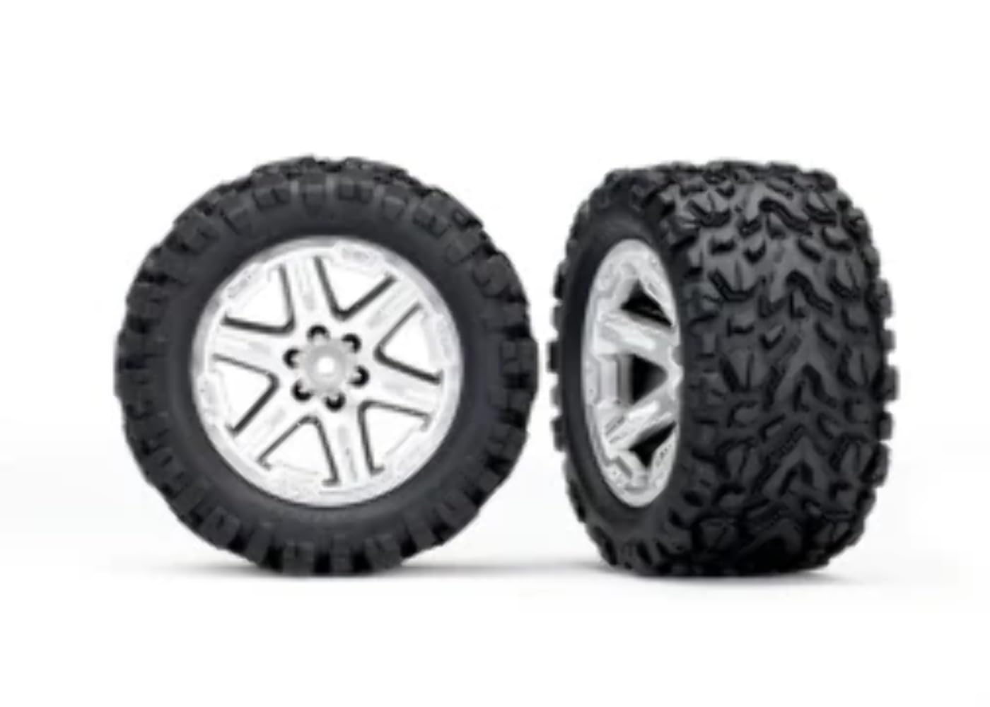Traxxas 6774R 6774R - Tires & Wheels, Assembled, glued (2.8') (RXT Satin Chrome Wheels, Talon Extreme Tires, Foam Inserts) (2WD Electric Rear) (2) (TSM Rated)