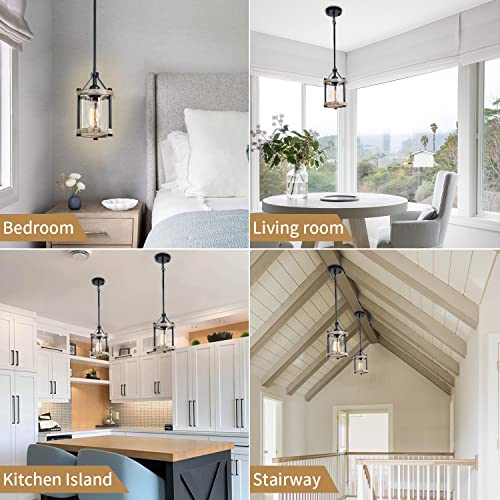 Image of Farmhouse Pendant Light, Rustic White Wood Metal Cage Hanging Light Fixtures with Glass, 43 Inch Adjustable for Flat and Slop Ceiling, Pendant Lighting for Kitchen Island Foyer Hallway, 2 Pack