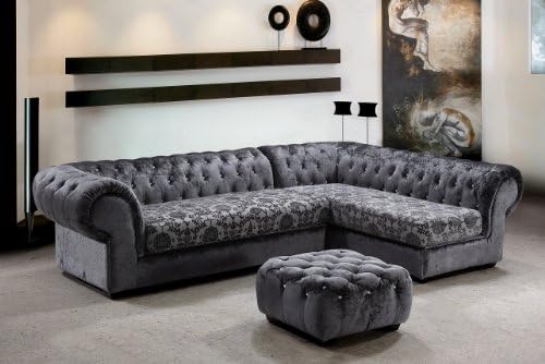 VIG Furniture Metropolitan Microfiber Grey Fabric Sectional Sofa & Ottoman
