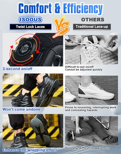 Image of ISOOUS Steel Toe Shoes for Men Women Non Slip Composite Work Sneakers Waterproof Anti-Static Anti-Impact Indestructible Comfortable Safety Construction Shoes Steel Toe Shoes Esd Puncture Proof Ergonomic Design