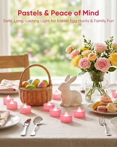 Image of Homemory Pink Tea Lights Candles Battery Operated, Flickering Flameless LED Votive Candles, Pure White Tealights for Bridal Shower, Girl Baby Shower, Valentine's Day, Romantic Decor, 50-Pack
