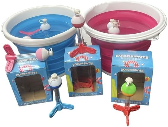 Fairly Odd Novelties 3X Bobber Shots Set with 2X Buckets - Bobber Shots Floating Glasses for Pool, Battle Shots Drinking Game - Summer Pool Beach Drinking Set, Floating Shot Glasses