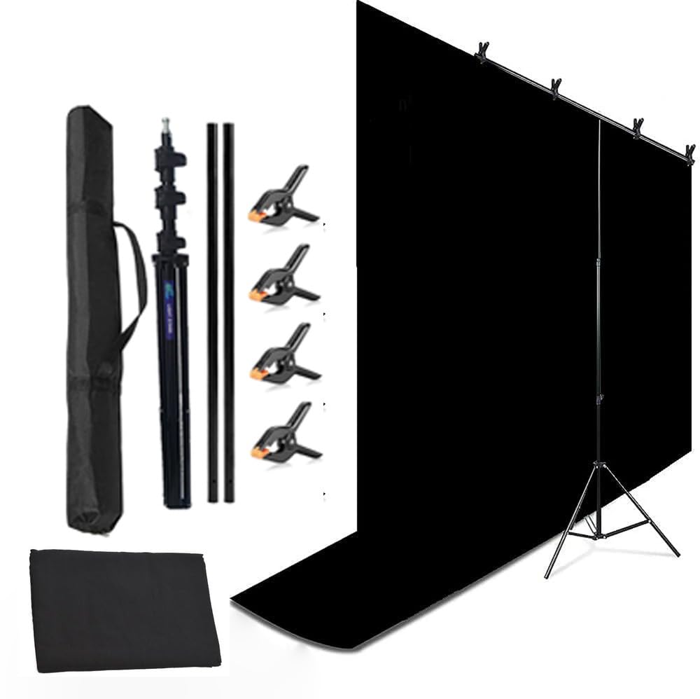 PICPRO Photography 9x6ft T-Shaped Background Stand Adjustable Support Photo Studio with Backdrop Black Screen (T-Stand + Black Cloth+ Clamps) (B0CG29J9Z8) Amazon Price History, Amazon Price Tracker