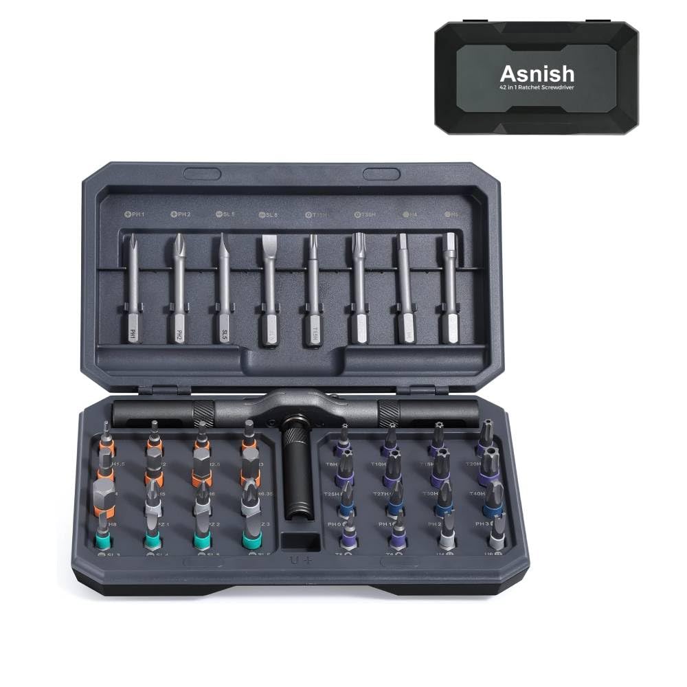 Set di cacciaviti magnetici 42 in 1, kit professionale con impugnatura a cricchetto con unità multi-bit, strumenti di riparazione portatili per mobili, computer, biciclette, grigio
