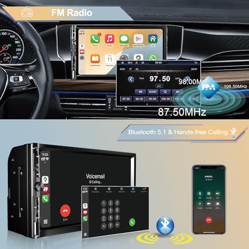 Wireless Apple CarPlay - 7 Inch Car Stereo -Double Din Car Radio Android Auto,Bluetooth 5.2,IPS 1024 * 600 Display,FM Radio, Backup Camera,Online Navigation,178 * 100mm,Car Audio Receivers - Image 5