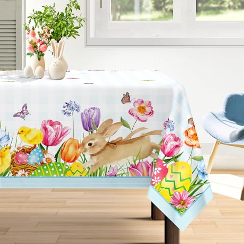 Arquiel Rectángulo Mantel Pascua Conejo Primavera Mantel De Mesa, Mantel De Tela Impermeable Antimanchas Lavable Poliéster Duradera para Cocina Comedor Fiestas(152 X 213 Cm)