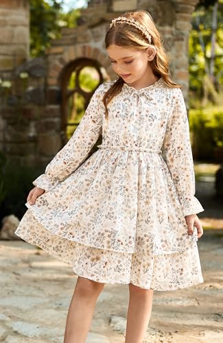 GRACE KARIN Girls Fall Long Sleeve Dress Formal Party Holiday Smocked Waist Midi Dresses 5-12Years4