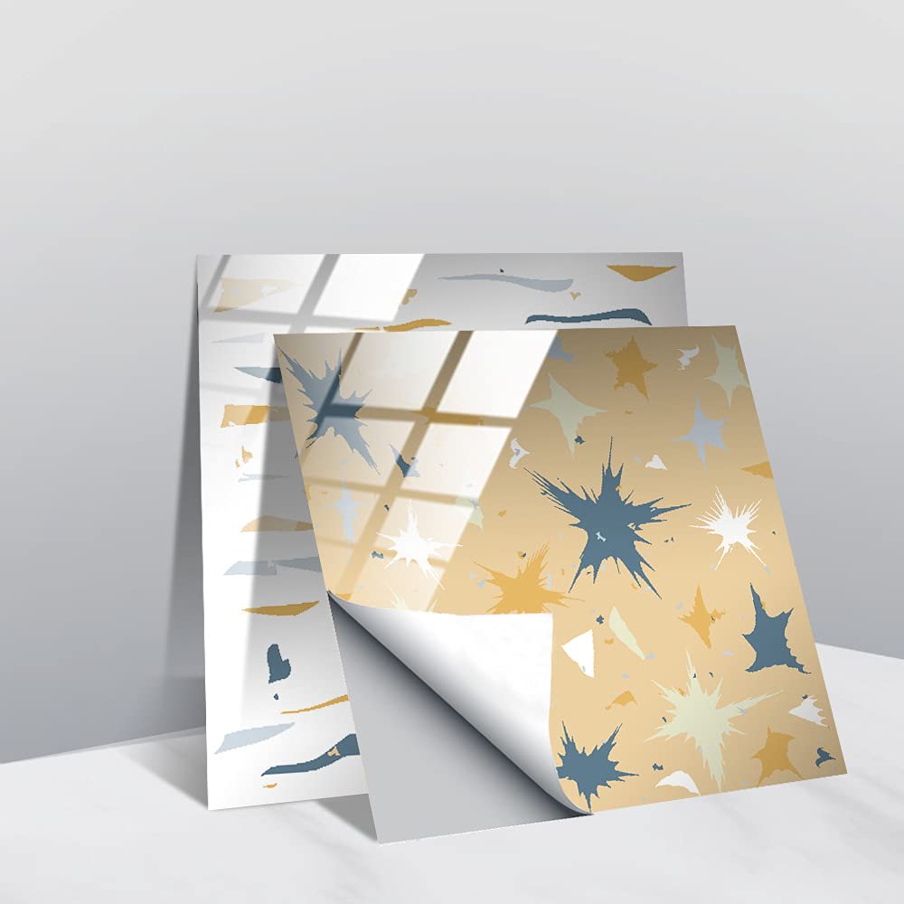LMYSXAOZ 20 PCS Tile Stickers Stick on Tiles, Self Adhesive Wall Tiles for Kitchen Bathroom, Oil Proof Peel and DIY Floor Terrazzo Pattern (20x20cm,Star)