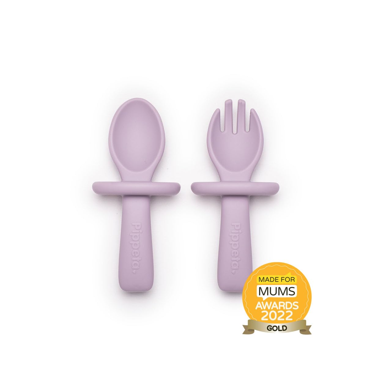 Pippeta Baby Cutlery Set - Baby Cutlery Self Feeding Spoon & Fork - Weaning Baby Cutlery Set - Baby's 1st Spoon & Fork | Lilac