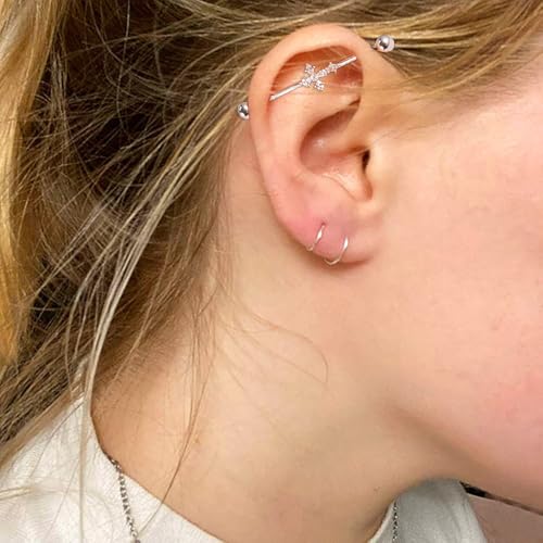 14G CZ Cross Industrial Barbell Earrings for Women 316L Stainless Steel Cartilage Earrings 38mm Industrial Bar Industrial Piercing Jewelry2