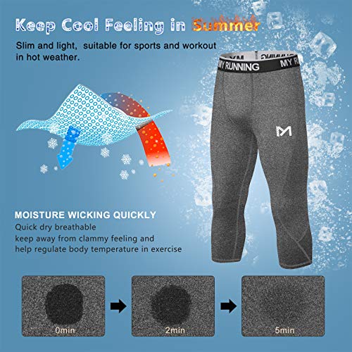MEETYOO Men's 3/4 Compression Pants Leggings Tights, Cool Dry Sport Workout Base Layer Running Cycling (3 Pack-d, Medium)2