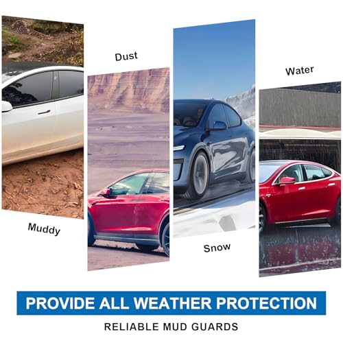Image of Mudflaps for Tesla Model 3 Accessories 2025 /2024, No Drilling No Tape All Weather Protector Tire Mudguards, TPE Splash Guards 2025 Upgraded Version, 4 Sets