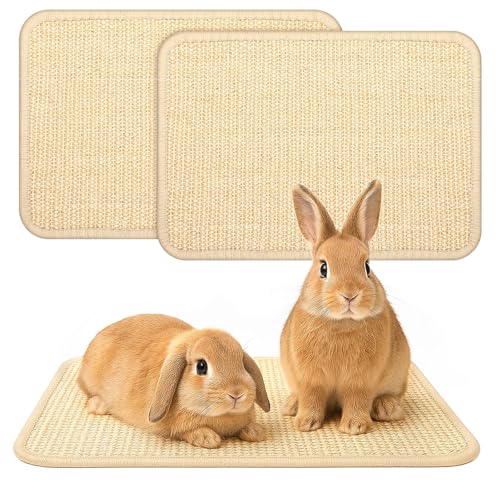 UPINS Kratzmatte Kaninchen, 2 Stück Sisal Teppich Kaninchen Krallen und Zahnpflege Hasen Matten für Käfige Haustierkäfig Zubehör Bettwäsche zum Beißen Schlafen (Beige)