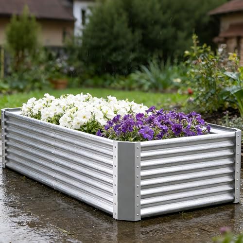 Image of 6x3x2ft Raised Garden Bed, Deep Root Planter Box, Silver,1 Pack | 1mm Thick Galvanized Steel, Resists Rust Bowing, Easy Assembly, Ideal Deep-Root Growing Condition for Broccoli,Beans,Tomatoes
