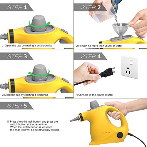 Comforday Steam Cleaner- Multi Purpose Cleaners Carpet High Pressure Chemical Free Steamer with 9-Piece Accessories, Perfect for Stain Removal, Curtains, Car Seats,Floor,Window Cleaning.