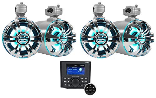 Rockville RGHR45 4 Zone Marine Gauge Hole Receiver Bluetooth/Radio/Wired Remote Bundle with (4) Rockville WB65KLED 6.5