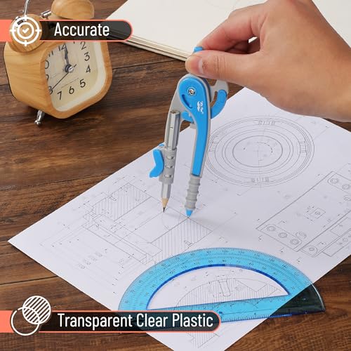Image of Mr. Pen- Geometry Compass and Protractor Set, 6 Inch Compass | 6 Inch Protractor, Drawing Tool for School, Clear Plastic, Easy Grip, Precision Design for Math, Art, Drafting, Architecture