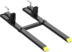 Clamp On Pallet Forks 60" 2000 Lbs with Adjustable Stabilizer Bar, Heavy Duty Front Loader Forks, Fork Attachment for Skid Steer, Loader Bucket